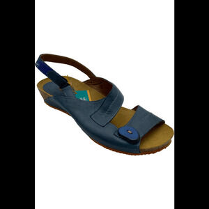 Sergio Tomani Leather Wedge Sandals Ada Navy - Medium